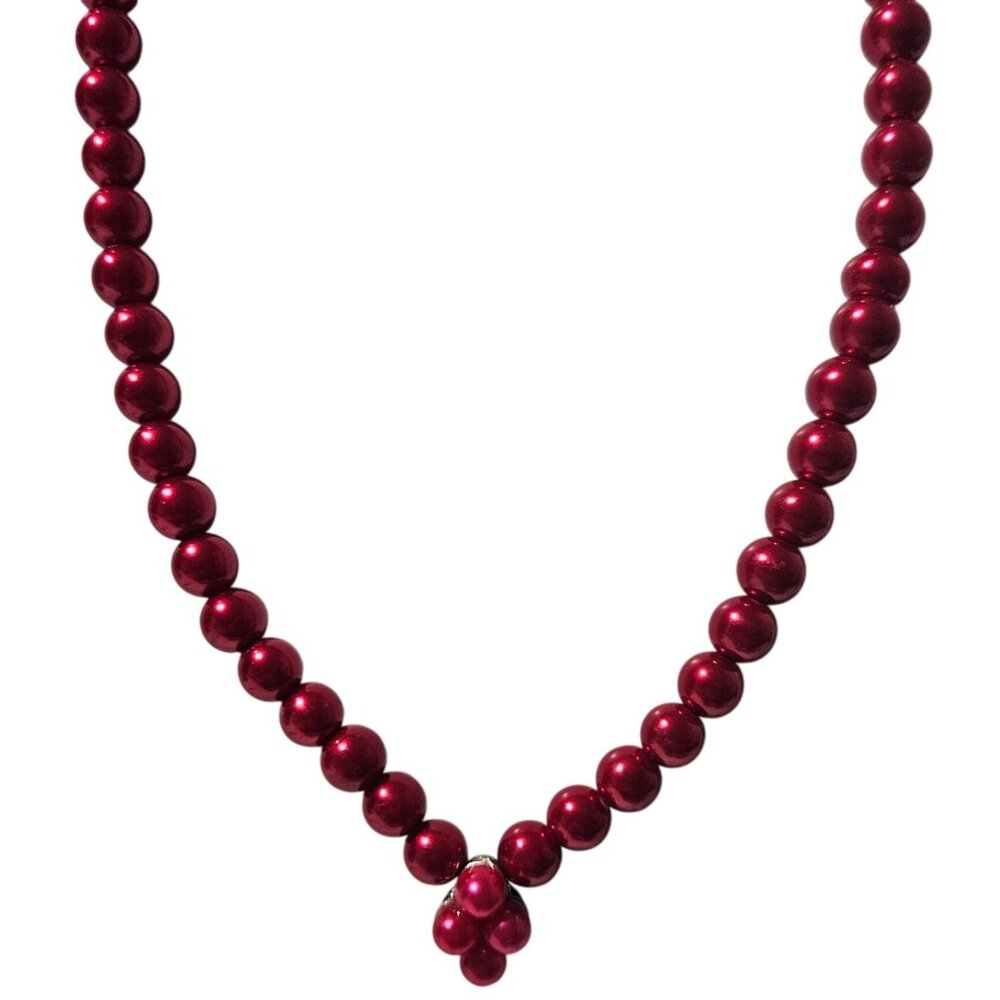 Vintage Red Beaded Necklace Bead Cluster Accent Retro 50s 60s Fashion Jewelry